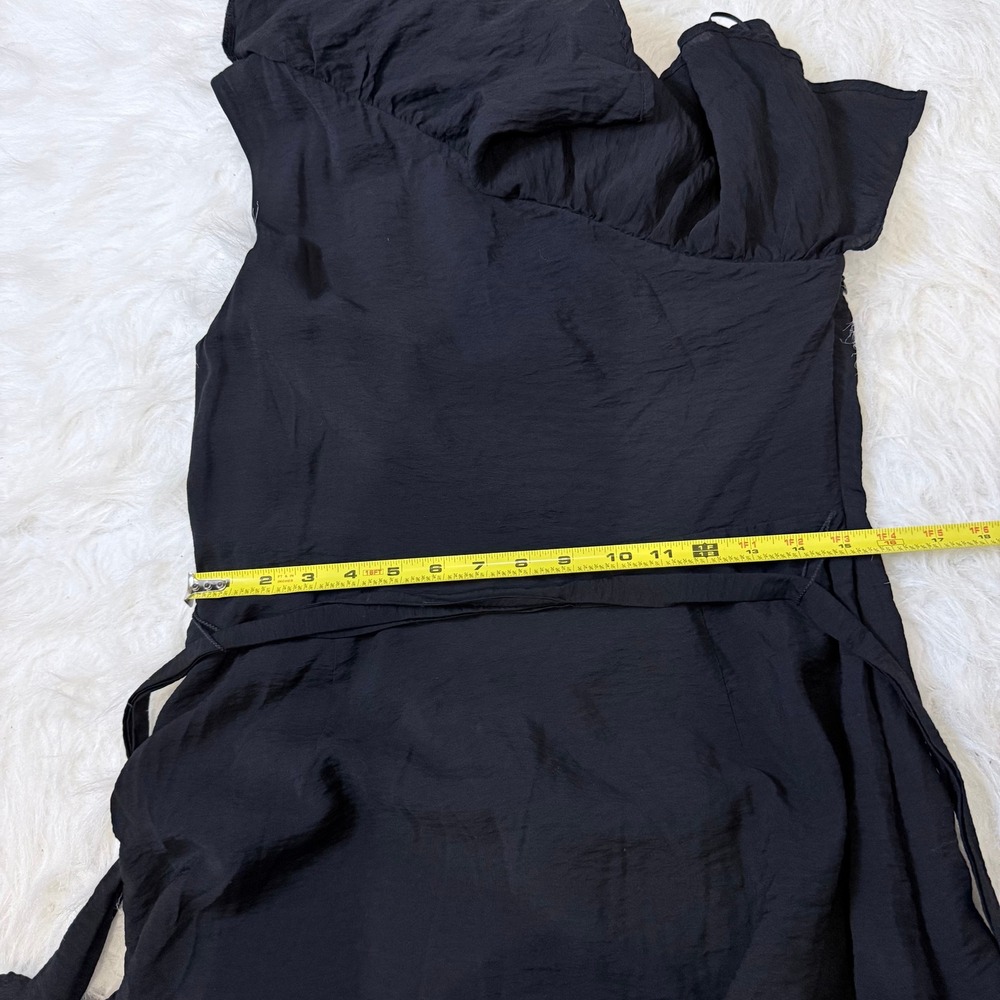 Express Black One Shoulder Ruffle Cocktail Dress Medium Belted Mini LBD Wedding - Picture 8 of 9